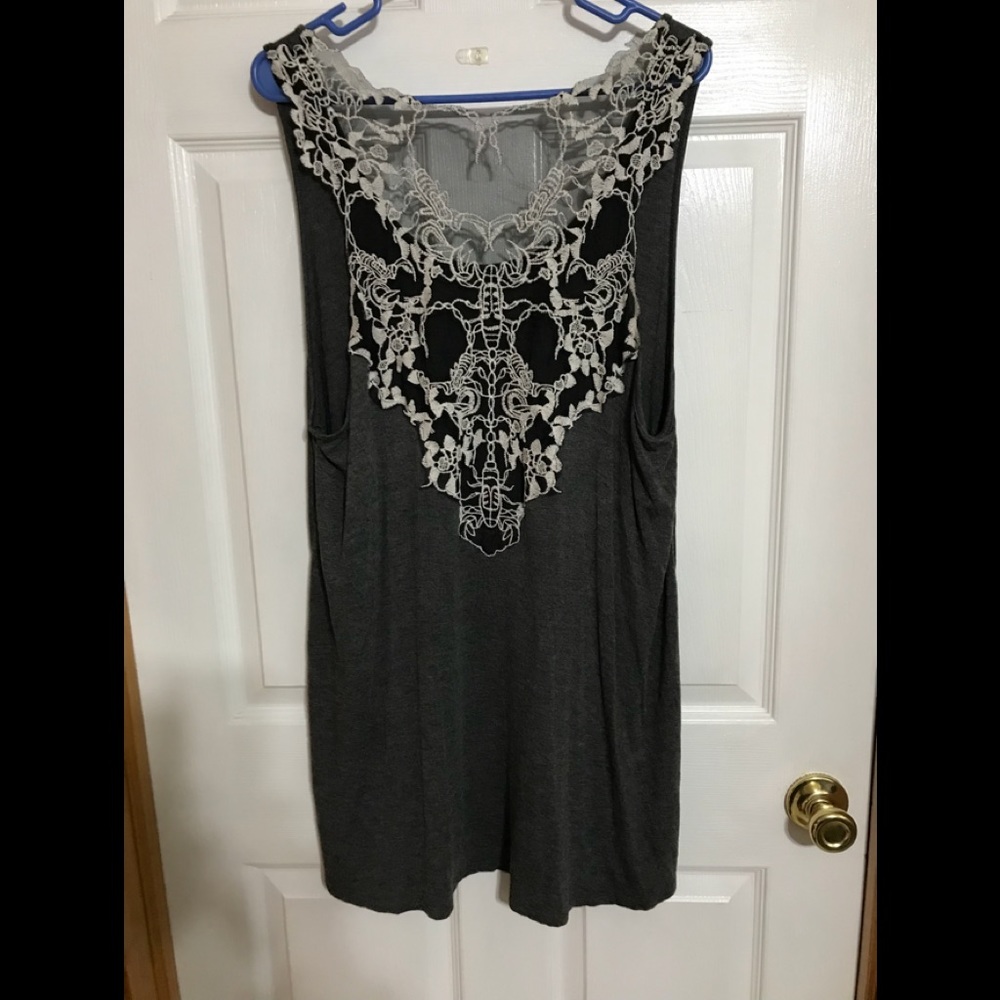 Dark Grey Tank Top with lace open back.